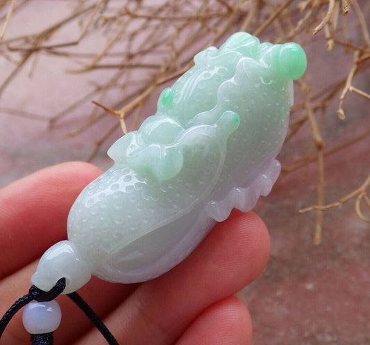 Certified Green Pale Lavender 100% Burma Natural A Jade jadeite Pendant Cabbage Necklace 发财白菜 518573 TN
