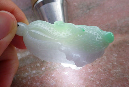 Certified Green Pale Lavender 100% Burma Natural A Jade jadeite Pendant Cabbage Necklace 发财白菜 518573 TN