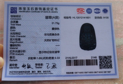 Certified Green Black 100% Burma Natural A Jade jadeite pendant Guanyin Kwan Yin Lotus Flower Necklace 墨翠 观音 518658 TN