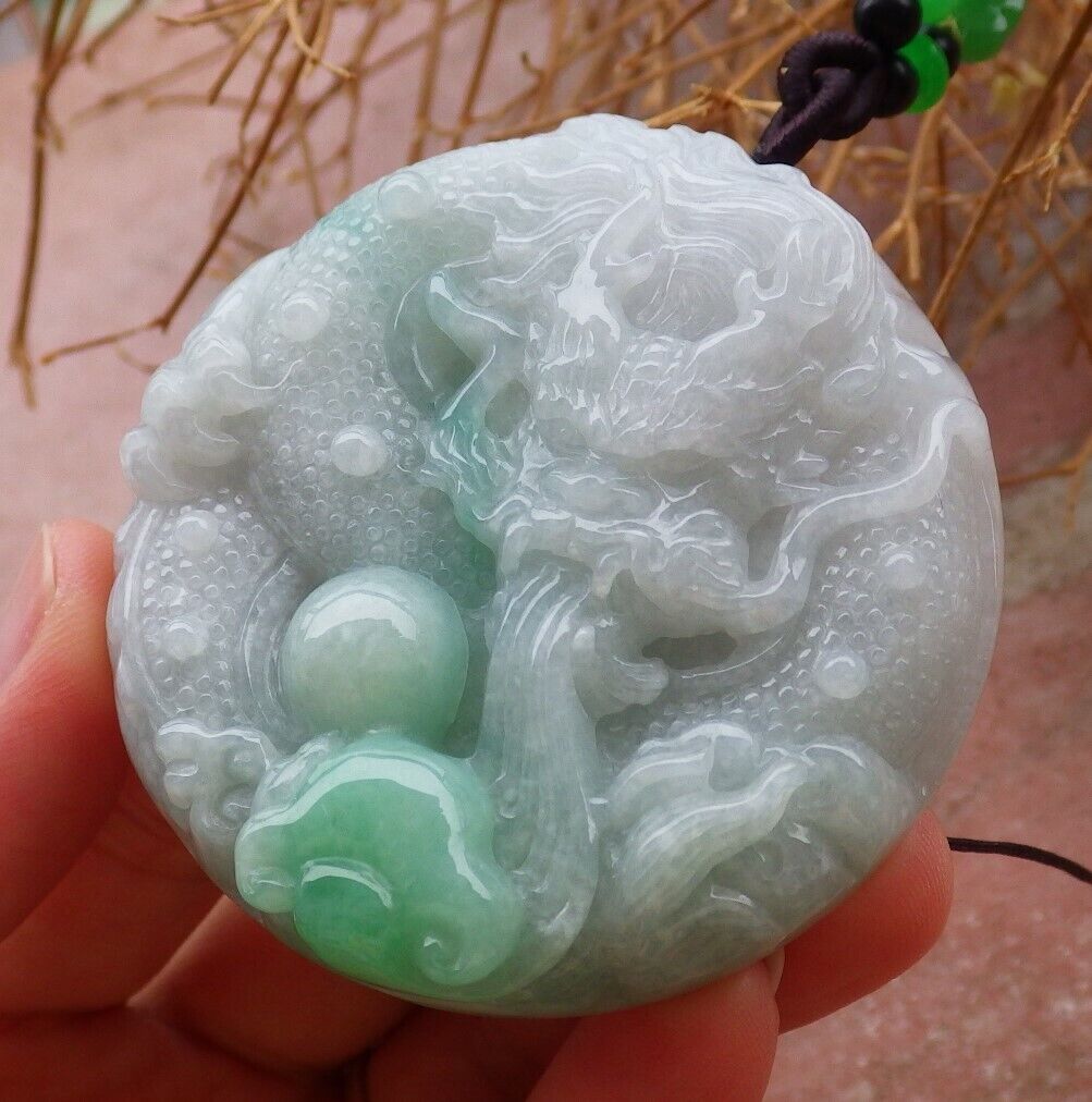 Certified Green 100% Burma Natural A Jade jadeite pendant Dragon Lotus Flower Ruyi Bead Necklace 生意兴隆 518842 TN