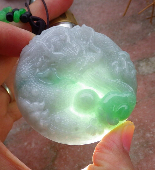 Certified Green 100% Burma Natural A Jade jadeite pendant Dragon Lotus Flower Ruyi Bead Necklace 生意兴隆 518842 TN