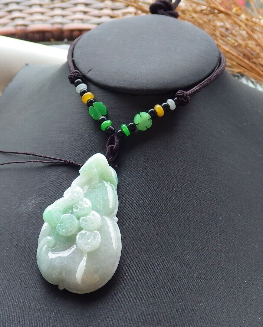 Certified Green 100% Burma Natural A Jade jadeite Pendant Frog Toad Lotus Flower Ruyi Coin Necklace 招财蟾 518851 TN