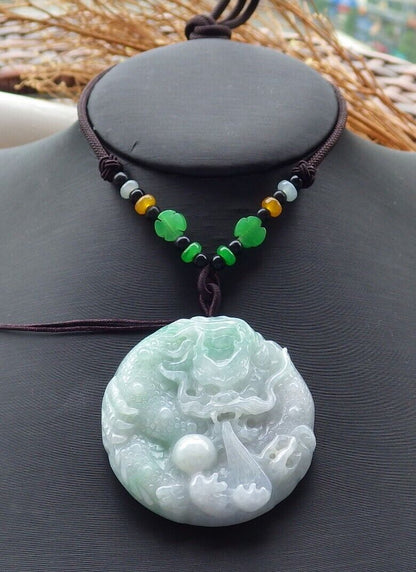 Certified Green 100% Burma Natural A Jade jadeite pendant Dragon Bead Necklace 生意兴隆 518877 TN