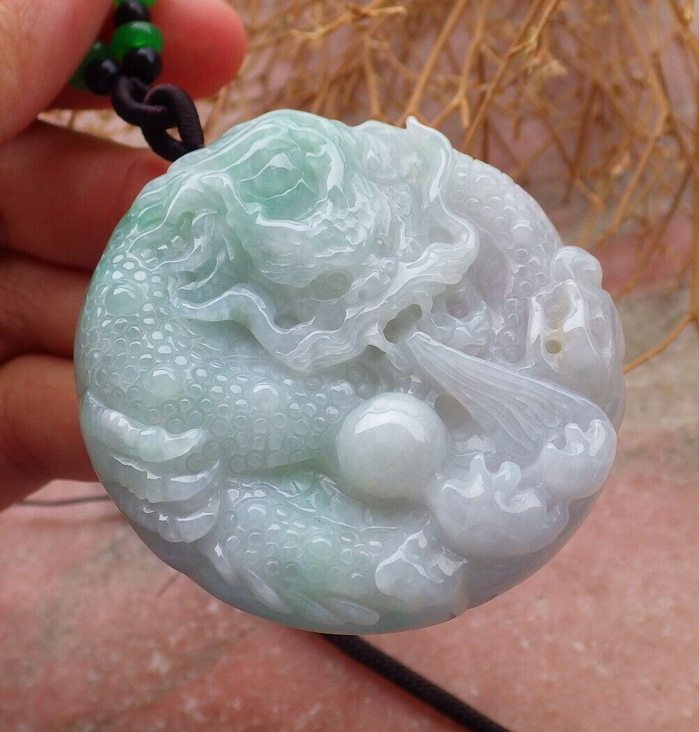 Certified Green 100% Burma Natural A Jade jadeite pendant Dragon Bead Necklace 生意兴隆 518877 TN