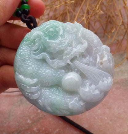 Certified Green 100% Burma Natural A Jade jadeite pendant Dragon Bead Necklace 生意兴隆 518877 TN