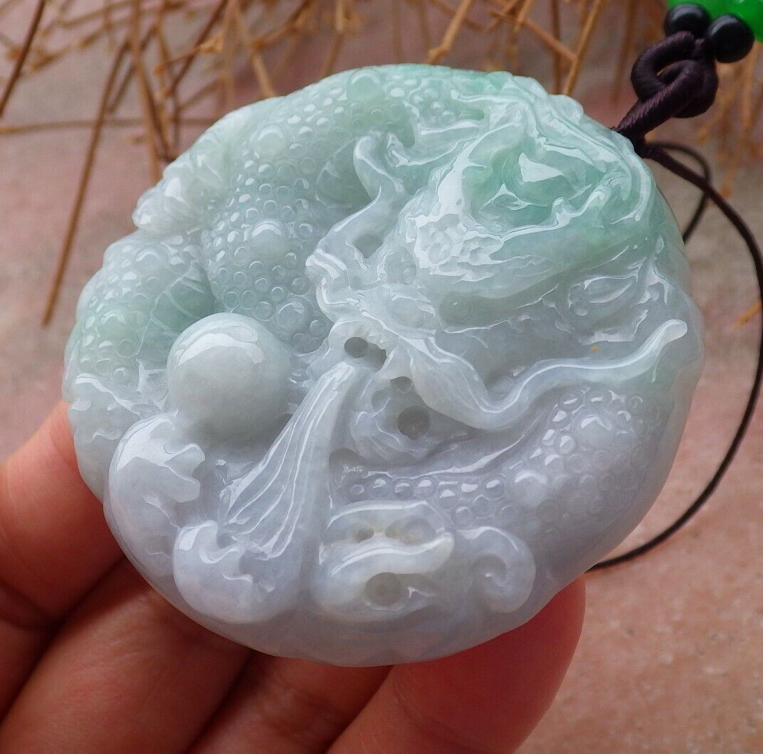 Certified Green 100% Burma Natural A Jade jadeite pendant Dragon Bead Necklace 生意兴隆 518877 TN