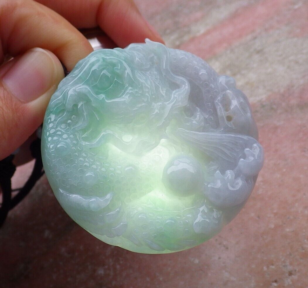 Certified Green 100% Burma Natural A Jade jadeite pendant Dragon Bead Necklace 生意兴隆 518877 TN