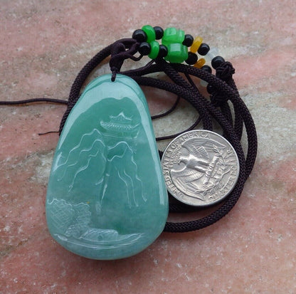 Certified Green Lavender 100% Burma Natural A Jade jadeite Landscape painting Tree Necklace Necklace 山水画 518919 TN