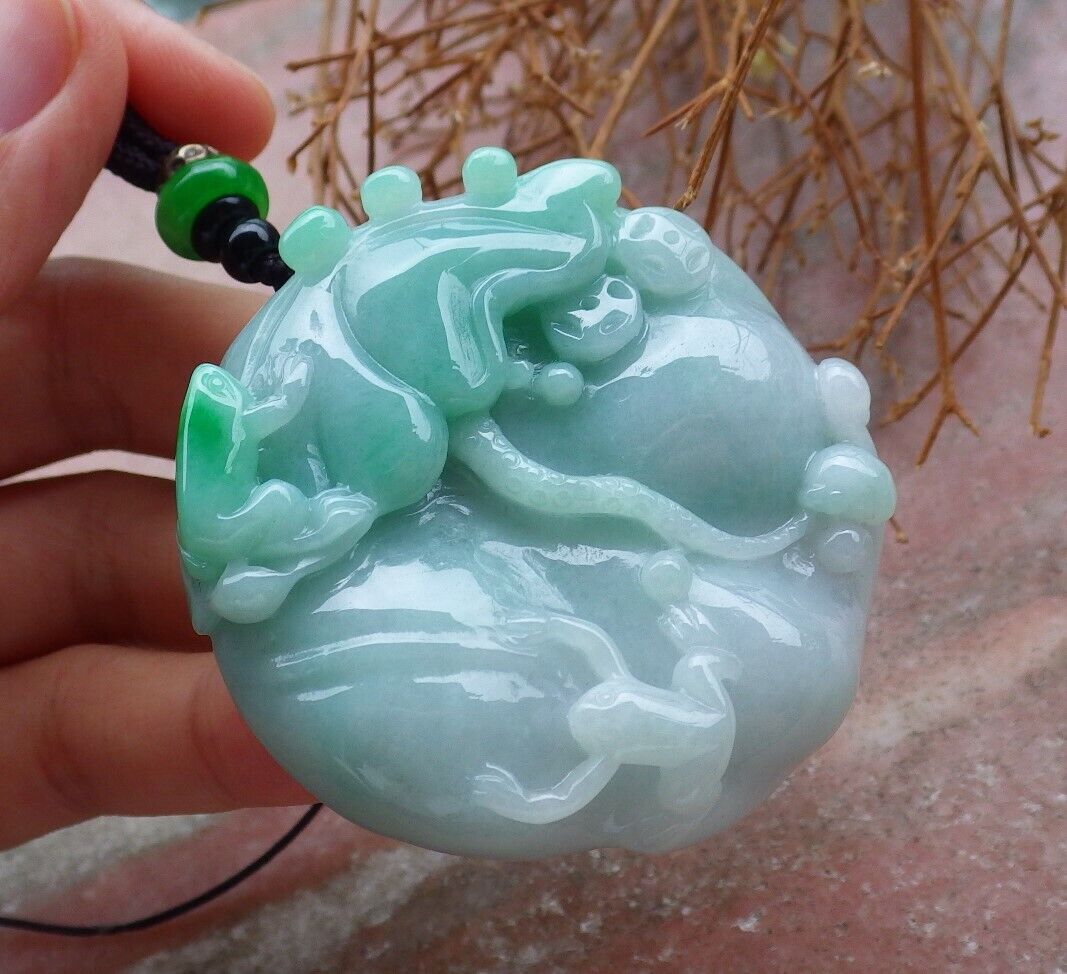 Certified Green 100% Burma Natural A Jade jadeite Pendant Frog Toad Lotus Flower Leaf Money Coin Necklace 招财蟾 521328 TN