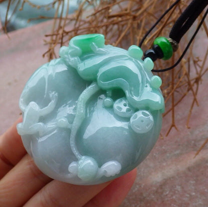 Certified Green 100% Burma Natural A Jade jadeite Pendant Frog Toad Lotus Flower Leaf Money Coin Necklace 招财蟾 521328 TN