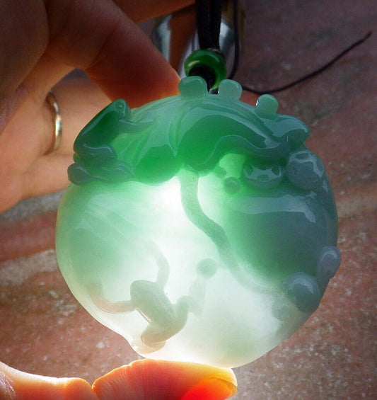 Certified Green 100% Burma Natural A Jade jadeite Pendant Frog Toad Lotus Flower Leaf Money Coin Necklace 招财蟾 521328 TN