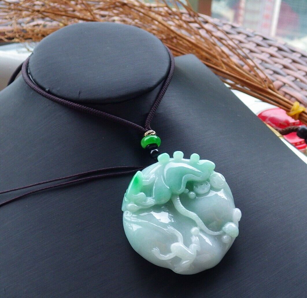Certified Green 100% Burma Natural A Jade jadeite Pendant Frog Toad Lotus Flower Leaf Money Coin Necklace 招财蟾 521328 TN