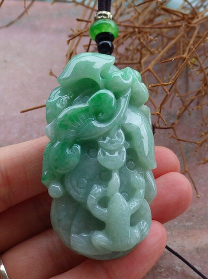 Certified Green 100% Burma Natural A Jade jadeite Pendant Frog Toad Lotus Flower Leaf Money Coin Necklace 招财蟾 521346 TN