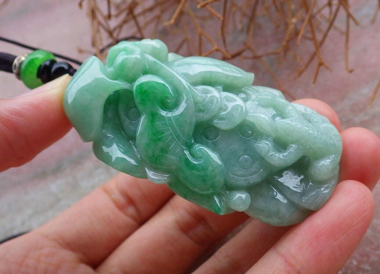 Certified Green 100% Burma Natural A Jade jadeite Pendant Frog Toad Lotus Flower Leaf Money Coin Necklace 招财蟾 521346 TN