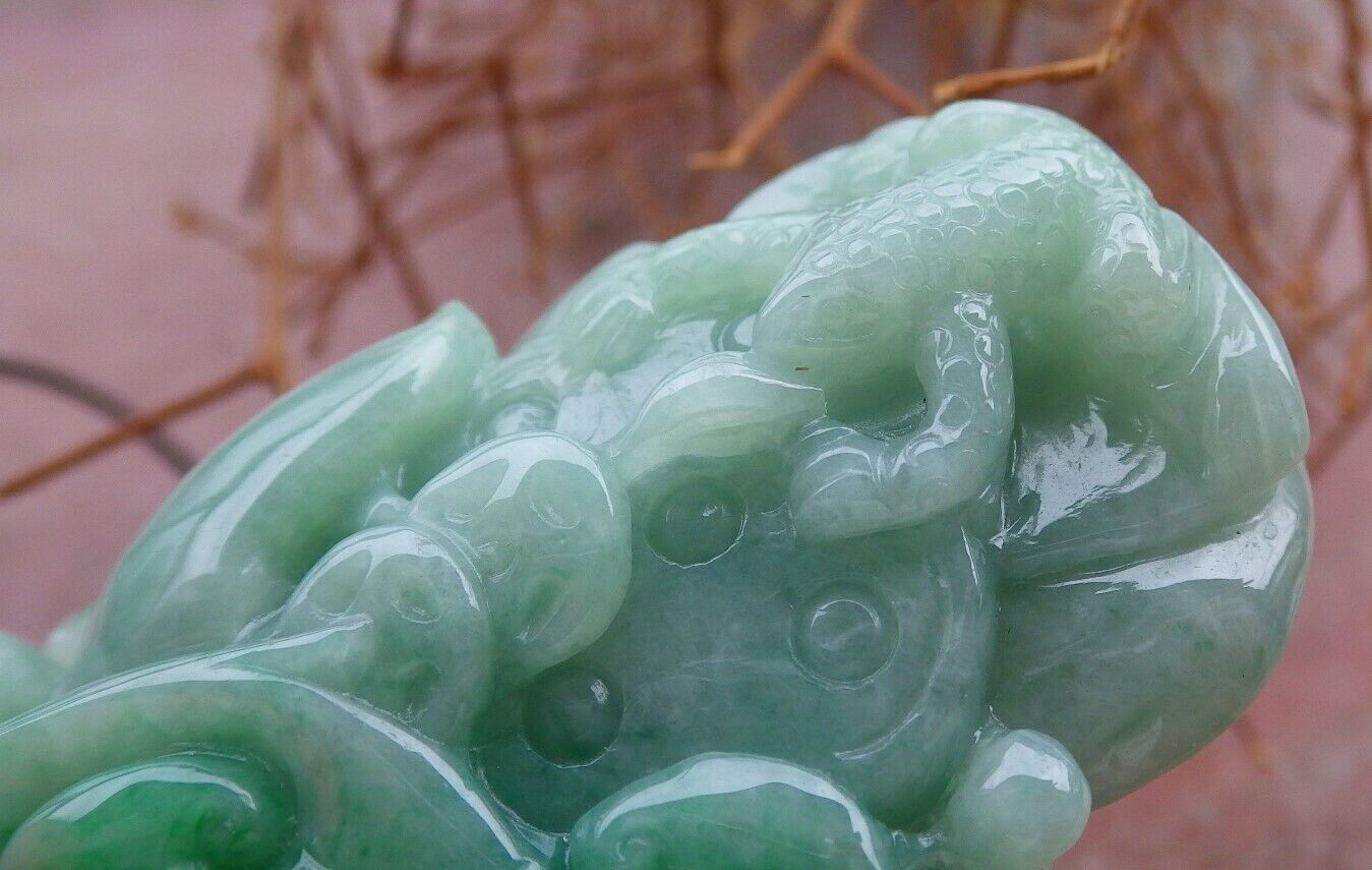 Certified Green 100% Burma Natural A Jade jadeite Pendant Frog Toad Lotus Flower Leaf Money Coin Necklace 招财蟾 521346 TN
