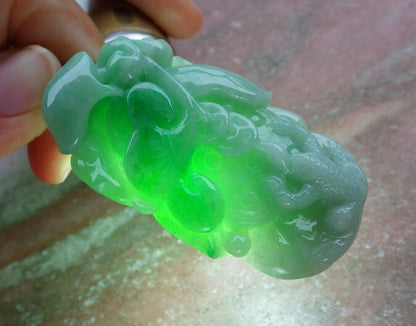 Certified Green 100% Burma Natural A Jade jadeite Pendant Frog Toad Lotus Flower Leaf Money Coin Necklace 招财蟾 521346 TN