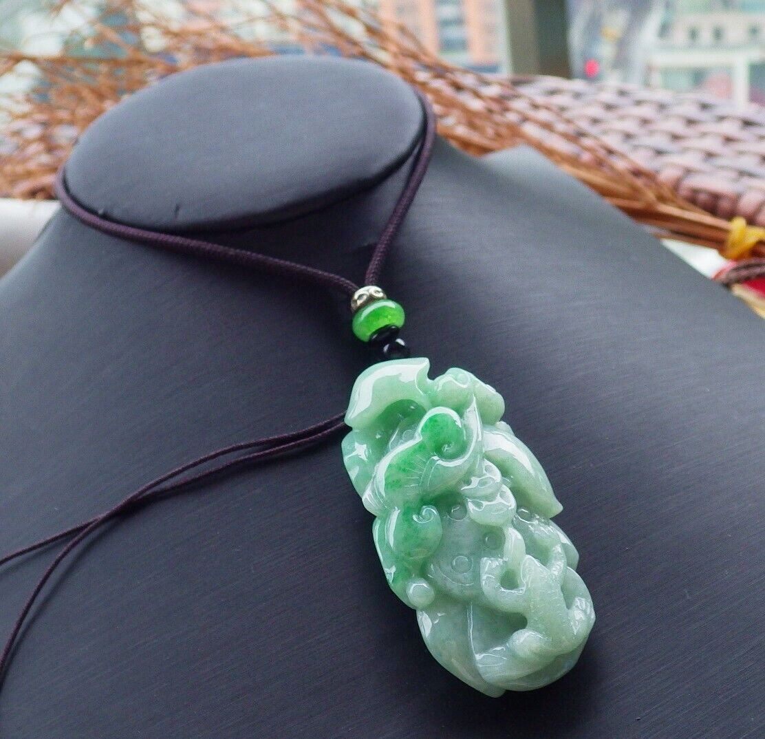 Certified Green 100% Burma Natural A Jade jadeite Pendant Frog Toad Lotus Flower Leaf Money Coin Necklace 招财蟾 521346 TN