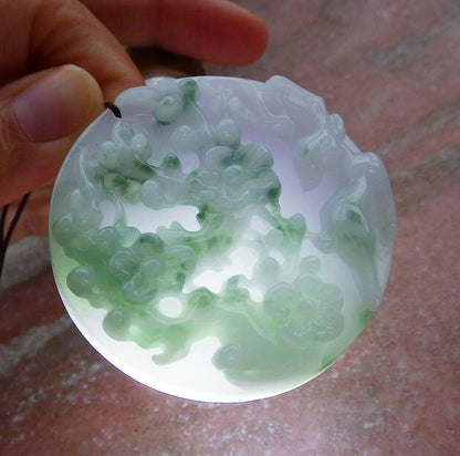 Certified Green Pale Lavender 100% Burma Natural A Jade jadeite Pendant Deer Flower Ruyi Necklace 梅花鹿 521363 TN