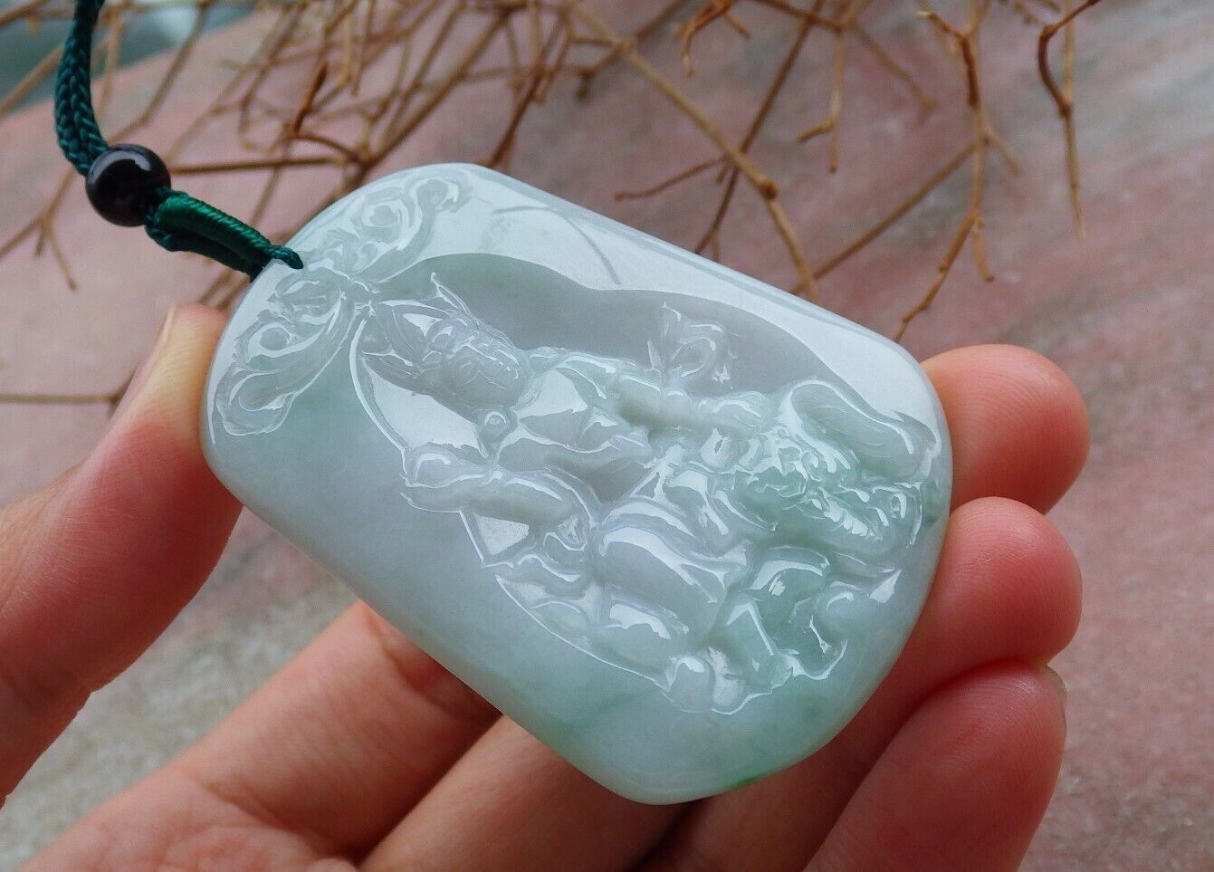 Certified Green 100% Burma Natural A Jade jadeite pendant Guanyin Kwan Yin Elephant Necklace 观音 521372 TN