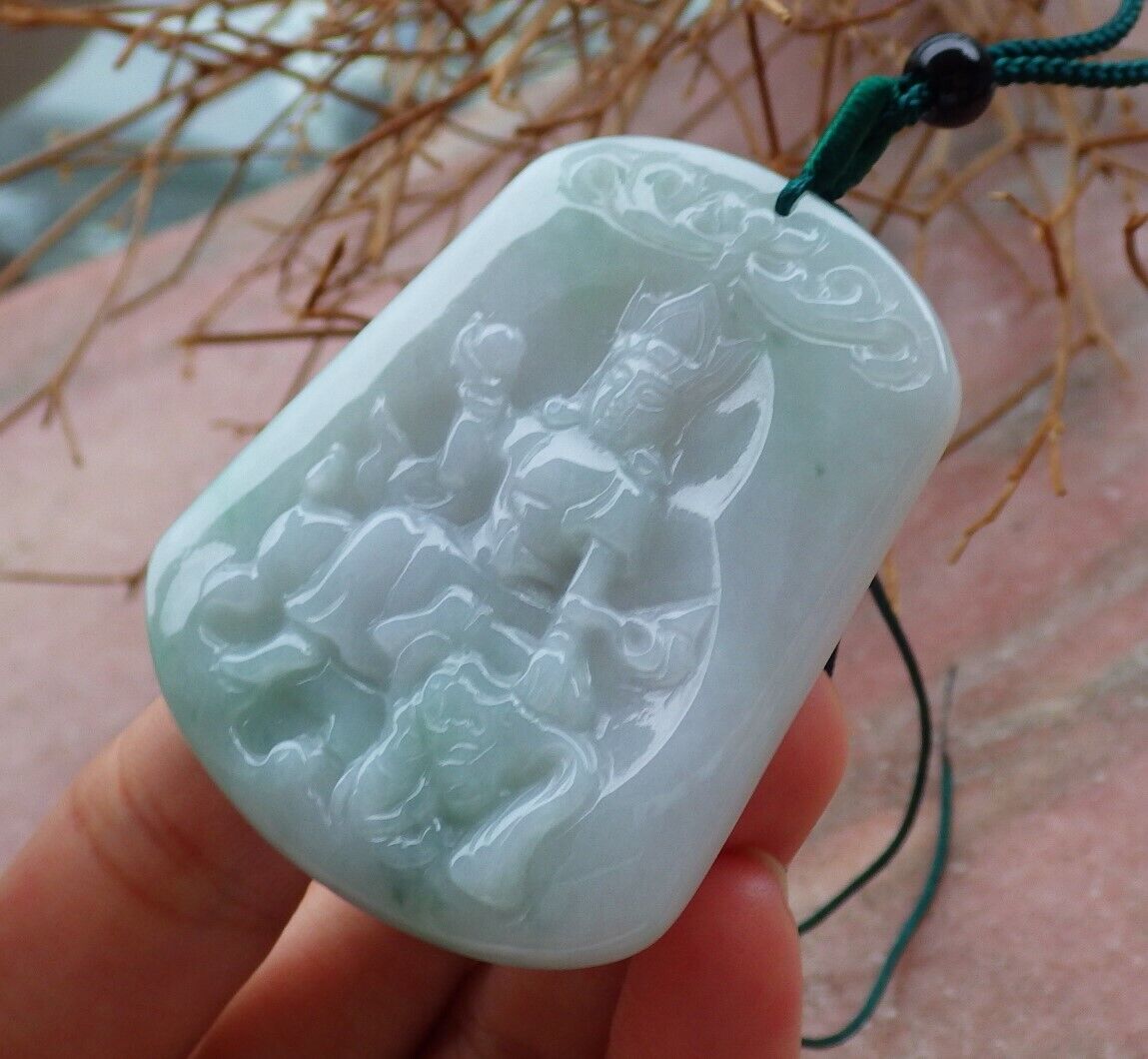 Certified Green 100% Burma Natural A Jade jadeite pendant Guanyin Kwan Yin Elephant Necklace 观音 521372 TN