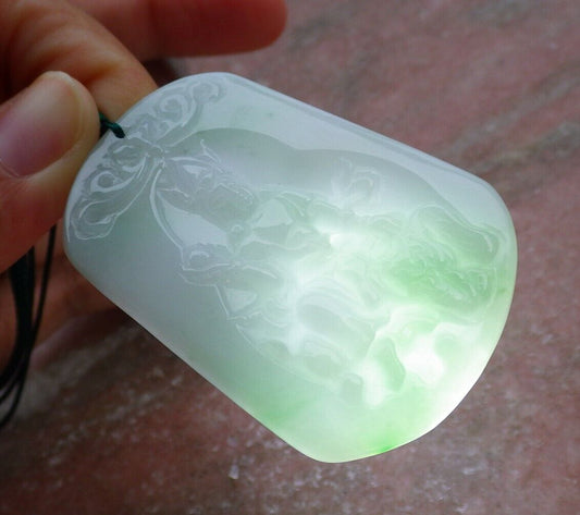 Certified Green 100% Burma Natural A Jade jadeite pendant Guanyin Kwan Yin Elephant Necklace 观音 521372 TN