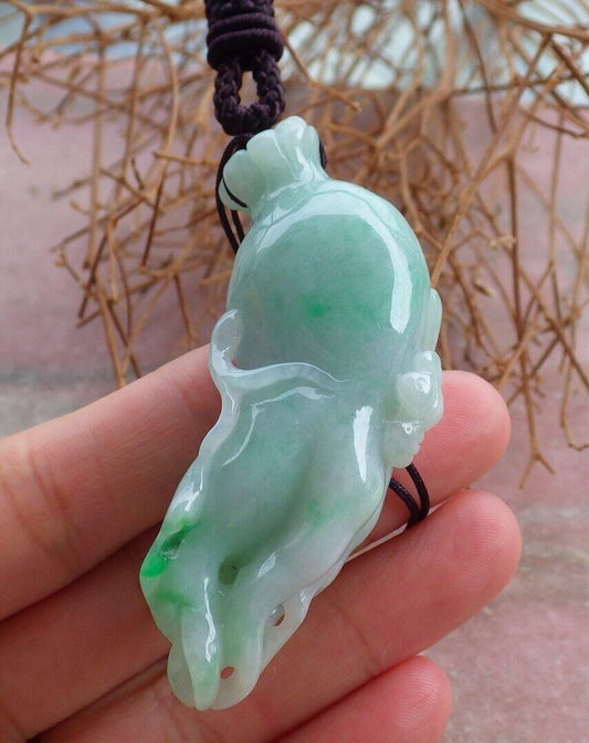 Certified Green 100% Burma Natural A Jade jadeite Pendant Bat Ginseng Necklace 风水貔貅 521680 TN