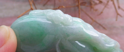 Certified Green 100% Burma Natural A Jade jadeite Pendant Bat Ginseng Necklace 风水貔貅 521680 TN