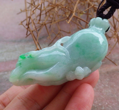 Certified Green 100% Burma Natural A Jade jadeite Pendant Bat Ginseng Necklace 风水貔貅 521680 TN