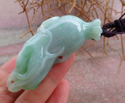 Certified Green 100% Burma Natural A Jade jadeite Pendant Bat Ginseng Necklace 风水貔貅 521680 TN