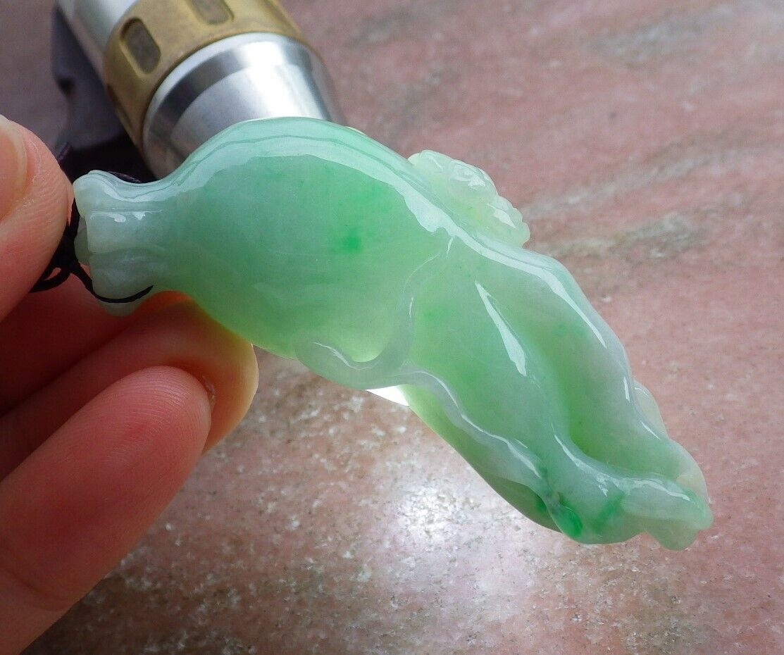 Certified Green 100% Burma Natural A Jade jadeite Pendant Bat Ginseng Necklace 风水貔貅 521680 TN