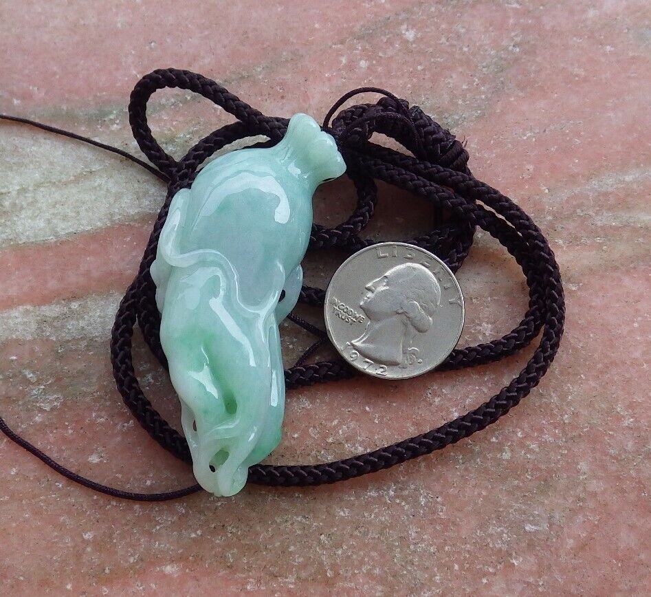 Certified Green 100% Burma Natural A Jade jadeite Pendant Bat Ginseng Necklace 风水貔貅 521680 TN