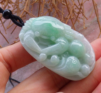 Certified Green 100% Burma Natural A Jade jadeite Pendant Crab Lotus Flower Coin Necklace 八方来财 521711 TN