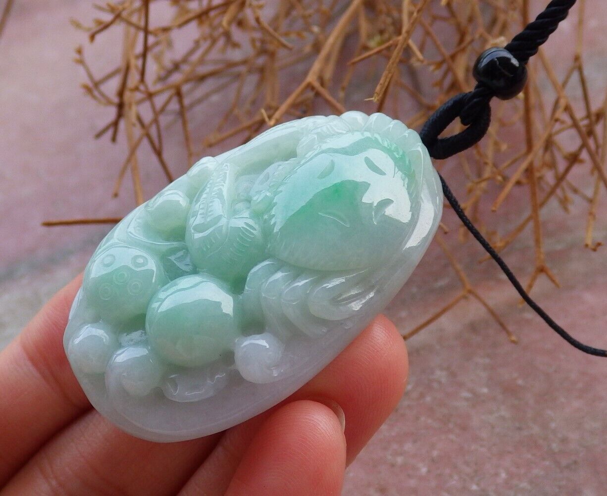 Certified Green 100% Burma Natural A Jade jadeite Pendant Crab Lotus Flower Coin Necklace 八方来财 521711 TN