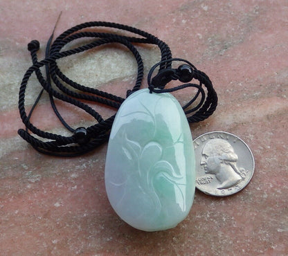 Certified Green 100% Burma Natural A Jade jadeite Pendant Crab Lotus Flower Coin Necklace 八方来财 521711 TN