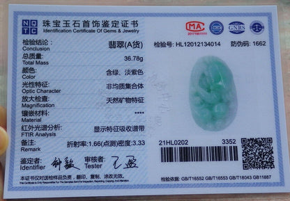 Certified Green 100% Burma Natural A Jade jadeite Pendant Crab Lotus Flower Coin Necklace 八方来财 521711 TN
