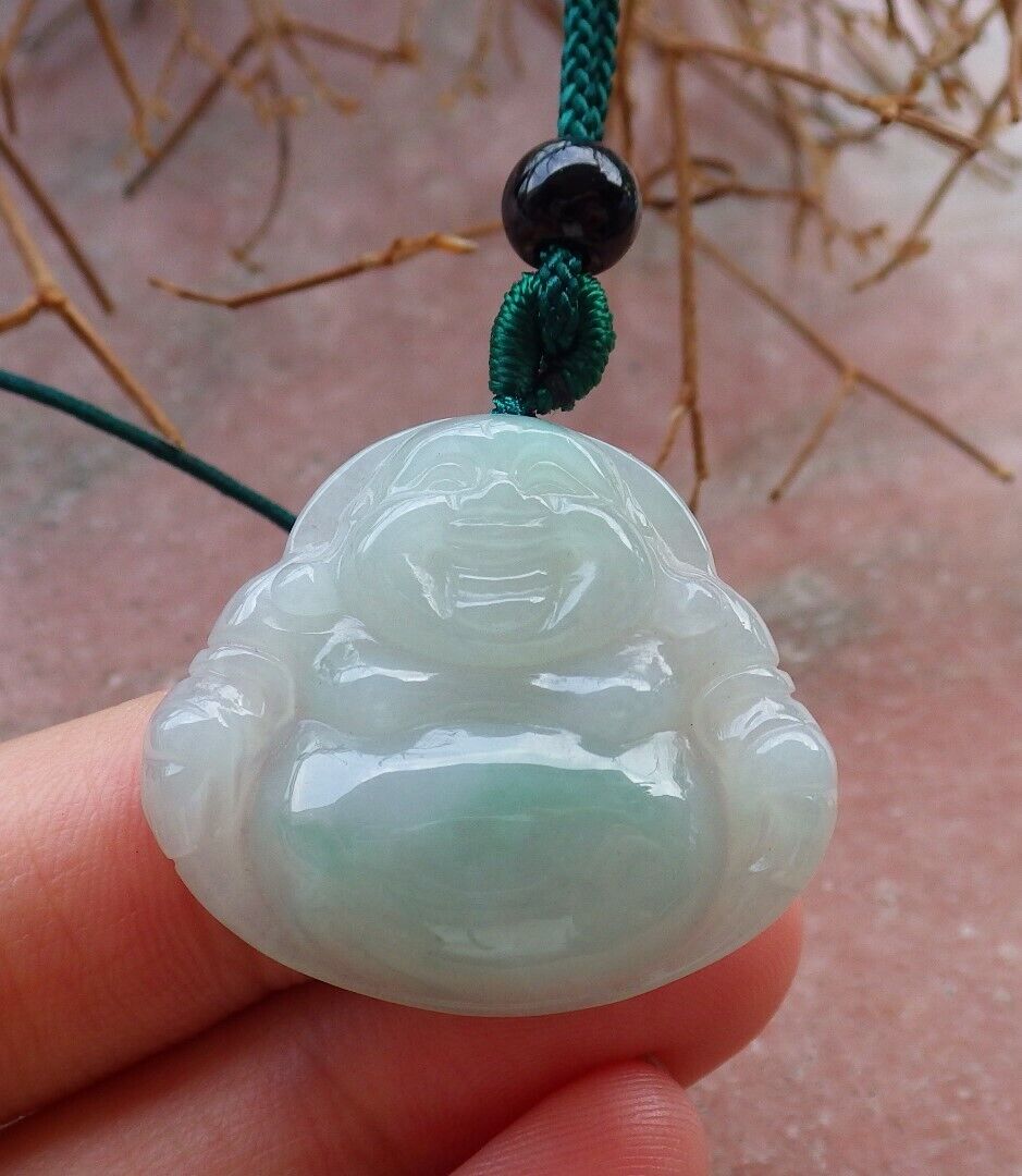 Certified Icy Green 100% Burma Natural A Jade jadeite pendant Happy Buddha God Coin Necklace 开心佛 521905 TN