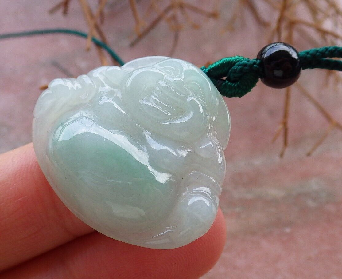 Certified Icy Green 100% Burma Natural A Jade jadeite pendant Happy Buddha God Coin Necklace 开心佛 521905 TN