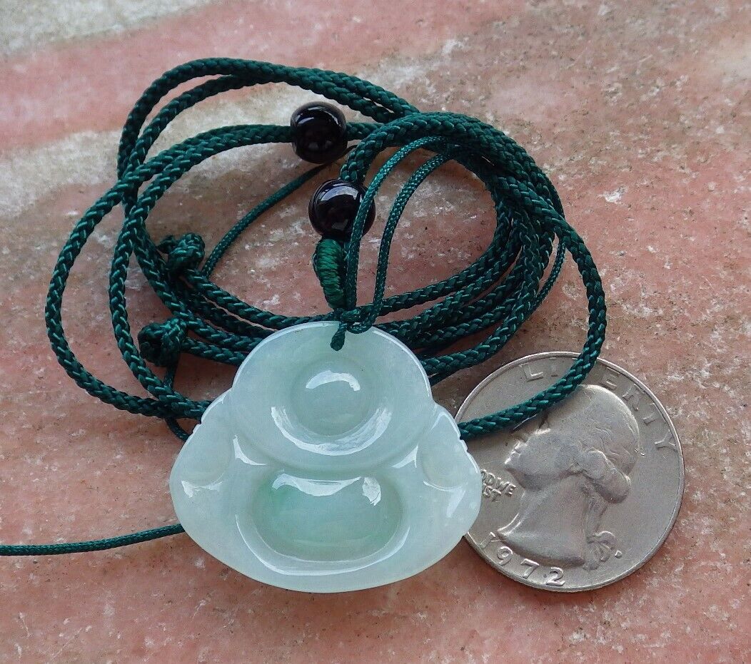 Certified Icy Green 100% Burma Natural A Jade jadeite pendant Happy Buddha God Coin Necklace 开心佛 521905 TN