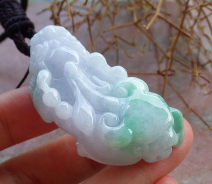 Certified Green Pale Lavender 100% Burma Natural A Jade jadeite Pendant Dragon Pi Xiu Ruyi Money Coin Necklace 风水貔貅 521966 TN