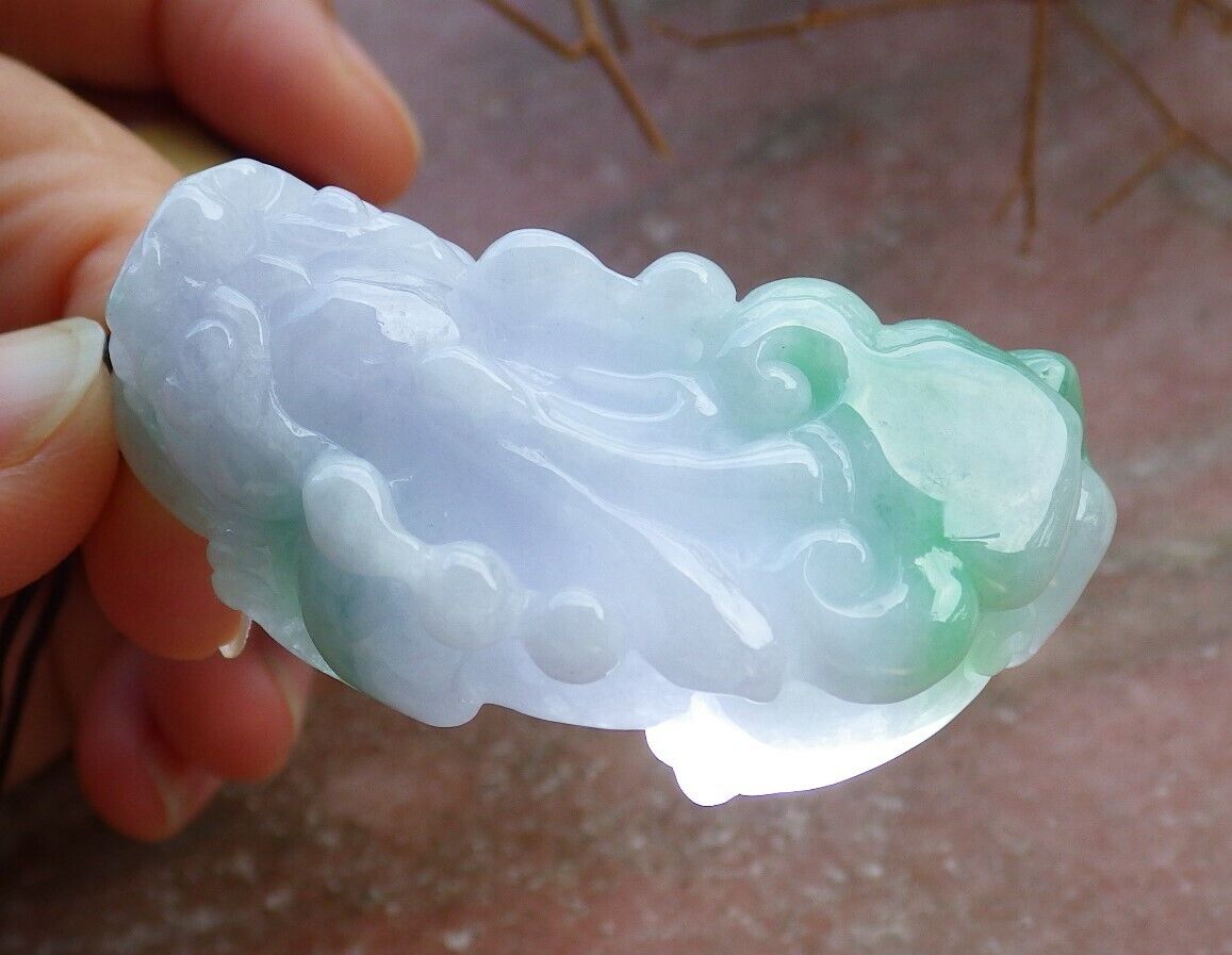 Certified Green Pale Lavender 100% Burma Natural A Jade jadeite Pendant Dragon Pi Xiu Ruyi Money Coin Necklace 风水貔貅 521966 TN