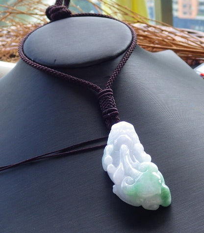 Certified Green Pale Lavender 100% Burma Natural A Jade jadeite Pendant Dragon Pi Xiu Ruyi Money Coin Necklace 风水貔貅 521966 TN
