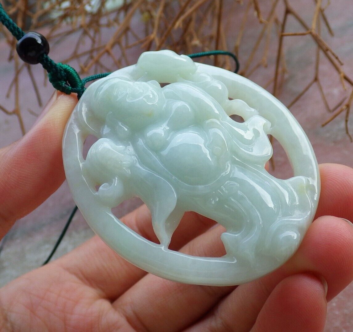 Certified Green 100% Burma Natural A Jade jadeite pendant Happy Buddha God Ruyi Necklace 开心佛 521982 TN