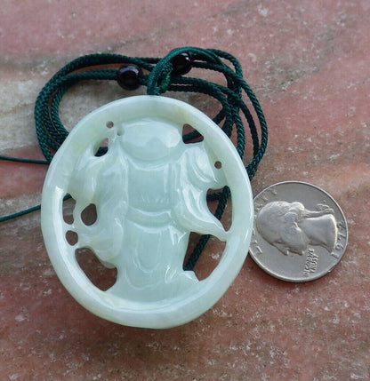 Certified Green 100% Burma Natural A Jade jadeite pendant Happy Buddha God Ruyi Necklace 开心佛 521982 TN