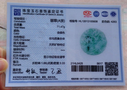 Certified Green 100% Burma Natural A Jade jadeite Pendant Peacock Phoenix Flower Necklace 孔雀 凤凰 521989 TN