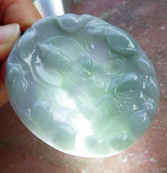 Certified Green Pale Lavender 100% Burma Natural A Jade jadeite pendant Guanyin Kwan Yin Lotus Flower Necklace 观音 522124 TN