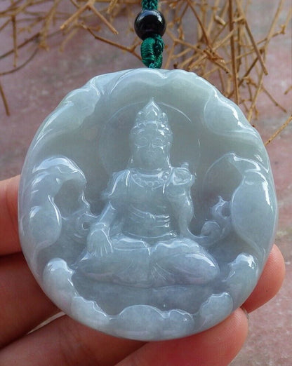 Certified Green Pale Lavender 100% Burma Natural A Jade jadeite pendant Guanyin Kwan Yin Lotus Flower Necklace 观音 522132 TN