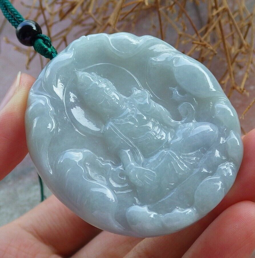 Certified Green Pale Lavender 100% Burma Natural A Jade jadeite pendant Guanyin Kwan Yin Lotus Flower Necklace 观音 522132 TN