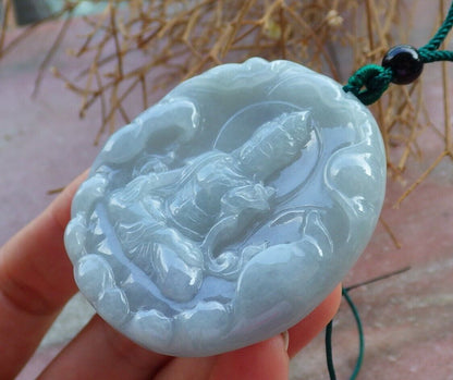 Certified Green Pale Lavender 100% Burma Natural A Jade jadeite pendant Guanyin Kwan Yin Lotus Flower Necklace 观音 522132 TN