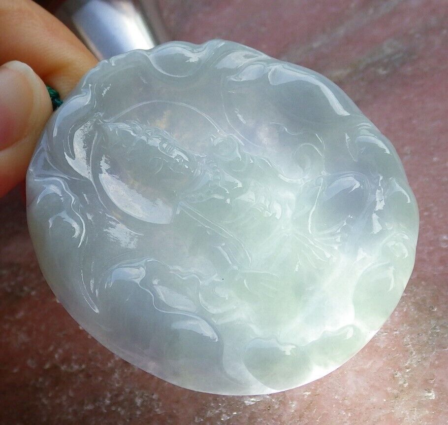 Certified Green Pale Lavender 100% Burma Natural A Jade jadeite pendant Guanyin Kwan Yin Lotus Flower Necklace 观音 522132 TN