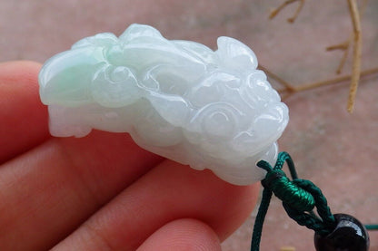 Certified Green 100% Burma Natural A Jade jadeite Pendant Dragon Pi Xiu Money Coin Necklace 风水貔貅 522147 TN